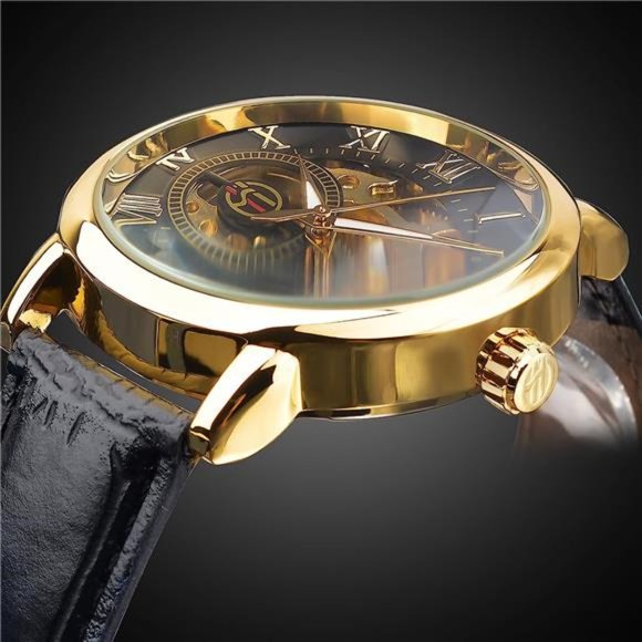 Men's Skeleton Watch Steampunk Watch Mechanical Watch for Men Retro, Black Band - Picture 5 of 6